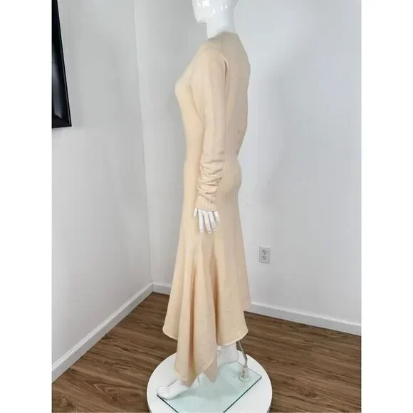 Jil Sander Womens Asymmetric-Hem Merino Wool Midi Sweater Dress Natural Sz 4 - Picture 10 of 12